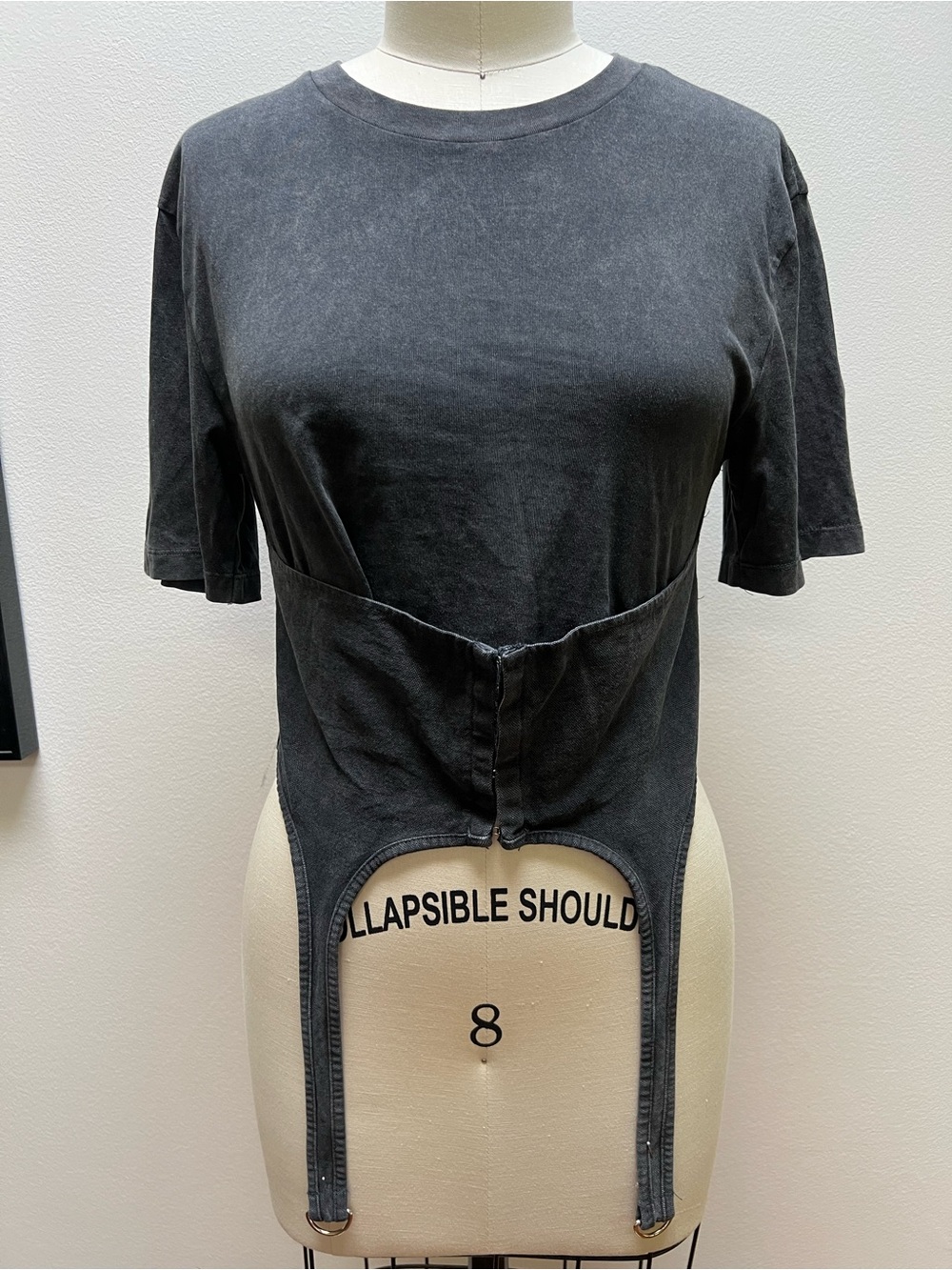 Zara Vintage-Inspired Black Short Sleeve Crop Top with Suspender Detail Size M.